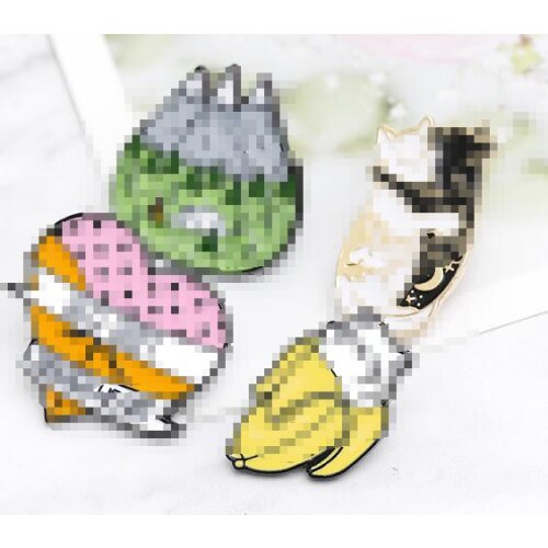 Cartoon Black and white Cat hugging Peeled banana Camping Mountain Tent Big Butt Bigger Heart Brooch Badge Women Lapel Pins Gift