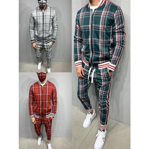 Richkeda Store New 2021 Men Set Tracksuit Men Sportsuits Gentlemen Set Zipper Jacket Suit Long Sleeve Stripe Coat+Pants Gyms