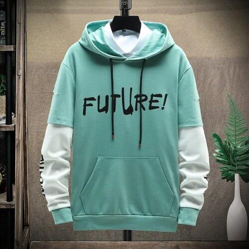 2021 new sports shirt mens fall/winter casual shirt mens Harajuku Korean version of the printed O tie hood mens sweatshirts