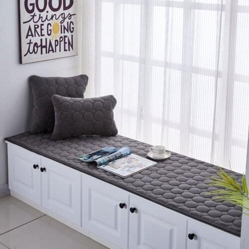 Pure Color Bay Window Cushion Tatami Cushion Simple Quilted Embroidered Balcony Cushion60x120/70x120/60x180/70x210/60x150/cm