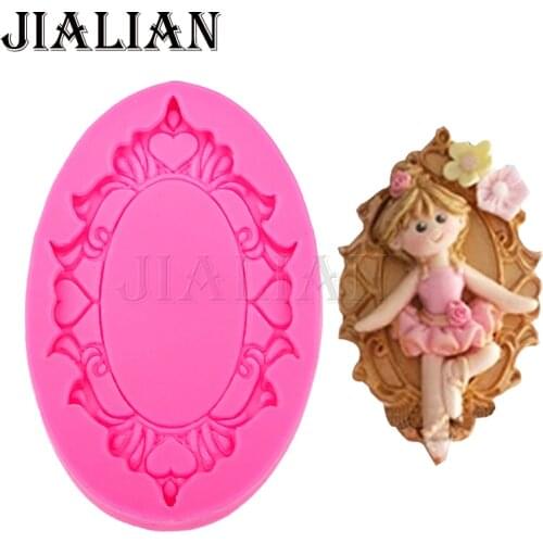 Oval fine frame mirror lace Silicone Fondant moulds baking cake Decorating Tools chocolate sugar art displays T0491