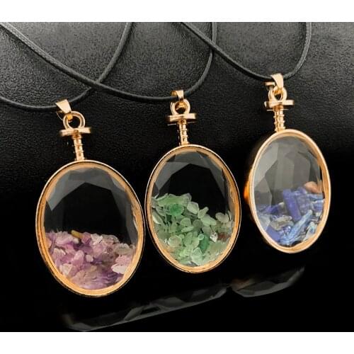 Oval Natural Stone Gravel Pendants for Women Glass Bottle Bohemian Statement Jewelry Unique Party Gifts 2021 New Wholesale