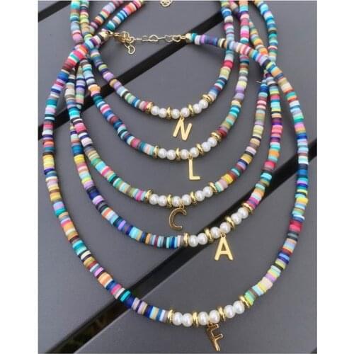 2021 Personalized Initial Stainless Steel Letter Pendant Necklace Color Beads Mix And Match Bohemian Accessories Gift For Friend