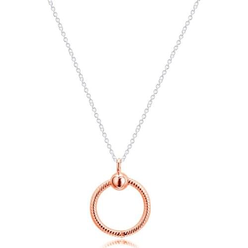 Rose Moments Medium O Necklaces Pendants 100% 925 Sterling Silver Jewelry Free Shipping