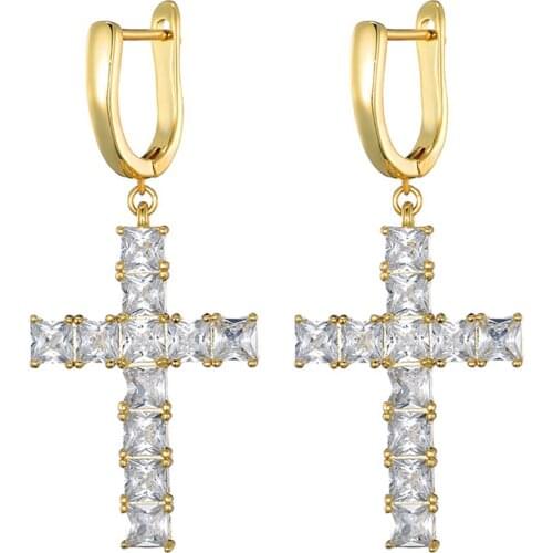 Hip Hop Men Women Christ Cross Zircon Stone Drop Earrings Gift For Him