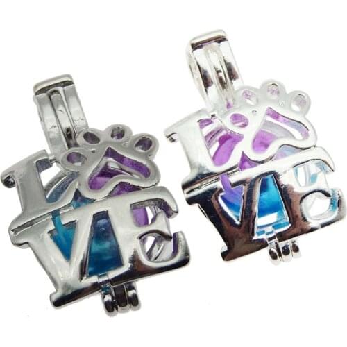 Dog Paw Pattern Love Shape Letters Locket Pearl Cage Pendant Women Aromatherapy Essential Oil Diffuser Jewelry Making Oyster