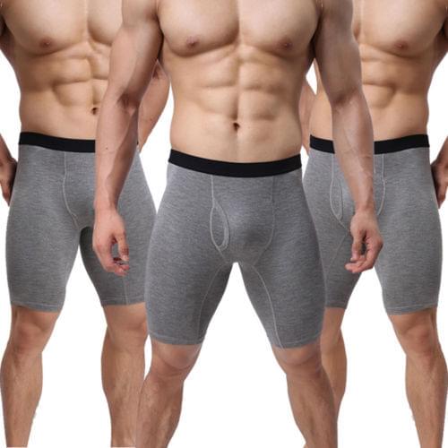 Mid-waist Boxers Shorts Convex Pouch Long Leg Underpants Pure Colors Mens Sports Boxers Underwear