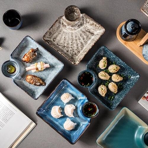 Japanese Ceramic Dumpling Plate with Vinegar Tableware, Simple and Creative Household Division Sushi, Shrimp Fries