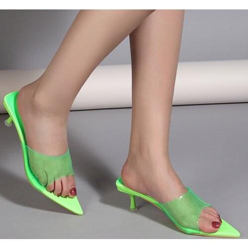 Womens Stiletto Slippers 2021 New PVC Vamp Pointed Toe Open-toe Fashion Sandals OuterWear Womens Shoes