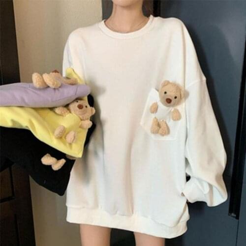Plus Velvet Sweet Loose Slime Sweater Female Detachable Bear Stitching Solid Color Jacket Female Hoodie Lady Pullover Cardigan
