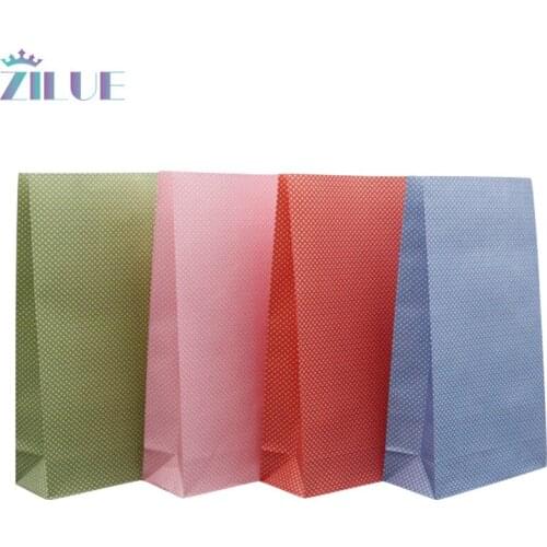 Zilue 50pcs/lot Size 32x18x7.5cm 4 color Print Small dots shopping paper bag Without handles Packaging candy tea Bread bags