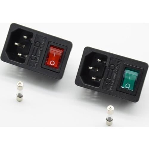 1pc Red green Rocker Switch Fused IEC 320 C14 Inlet Power Socket Fuse Switch Connector Plug Connector with 10A fuse