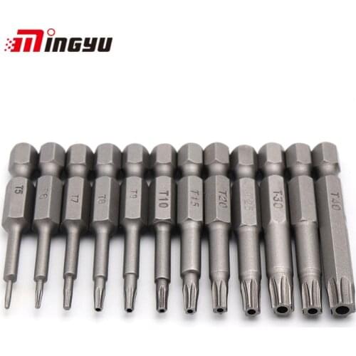 12Pcs Security Torx T5-T40 Bit Set 1/4" 6.35mm Hex Shank Home Repair Tools Kit Electric Magnetic Screwdriver Air Bits with Hole