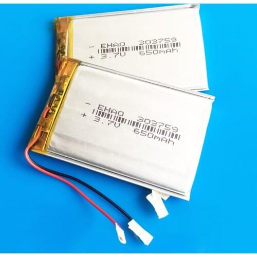 2 pcs 3.7V 650mAh Rechargeable battery lipo polymer lithium batteries for MP3 GPS DVD bluetooth recorder camera 3*37*59mm 303759