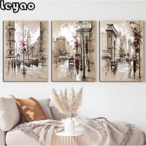 3 Pieces/Set Landscape Pictures Walking In The Street Alone Decor More Styles Diamond Painting Pictures Full Diamond Embroidery