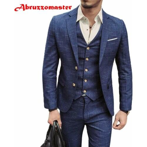 Abruzzomaster Custom Made Man Suits 3 Piece Textured Man Suits Slim Fit Groom Tuxedos Blue Groomsman Suit Jacket+pants+vest