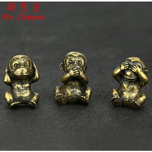Antique Copper 3 Styles Monkeys Figurines Small Ornaments Retro Brass Animal Statue Tea Table Office Desk Decorations Home Decor