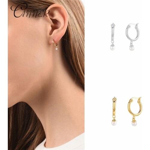 CANNER 100% Real 925 Sterling Silver White Pearl Stud Earrings for Women Pearl Earring Wedding Fine Jewelry Korean Party Gifts