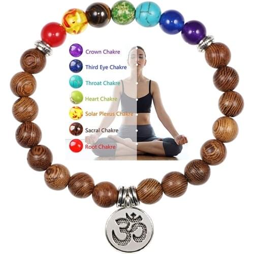 7 Chakra Bracelet Natural Lava Stone Wooden Bead Pendant Bracelets Bangles Buddha Prayer Healing Balance Charm Yoga Jewelry Gift