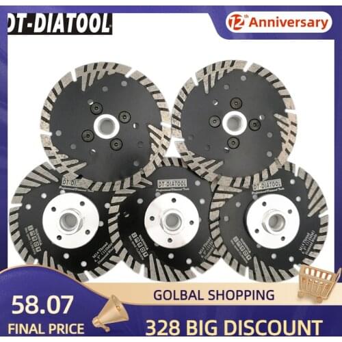DT-DIATOOL 5pcs M14 115mm/4.5" Hot Pressed Diamond Turbo Blade with Slant Protection Teeth Cutting Disc Stone Concrete Saw Blade