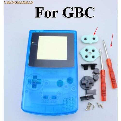 ChengHaoRan 1set Clear Blue Full Housing Shell case cover for GBC Gameboy Color with Conductive Rubber Screwdrivers