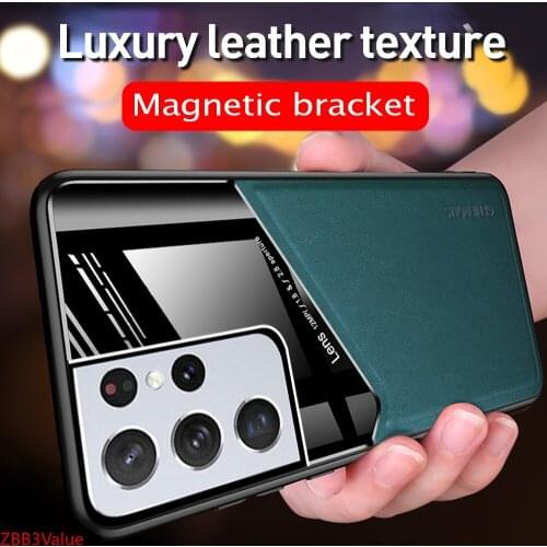 S21+ Case Hard PC Plexiglass Leather Texture Phone Covers for Samsung GalaxyS21 Galaxy S21 S 21 Plus Ultra Silicone Frame Coque