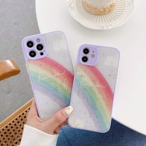 Glitter Gold Foil Rainbow Shockproof TPU Soft Gel Back Phone Case Cover For iPhone 7 8 Plus 11 12 Pro Max XR XS Max Skin