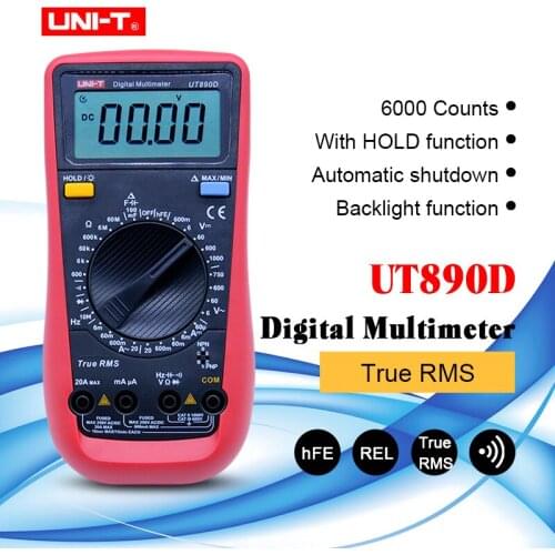 UT890D True RMS Digital Multimeter Handheld Tester Capacitance DC AC Voltage Ammeter Frequency hFE LED Diode Testing