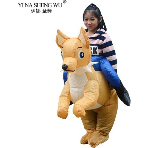 Children Inflatable Costume Yellow Dog White Cat Ride On Mascot Funny Suit Halloween Animal Cosplay Fancy Costume Dress Wear Kid