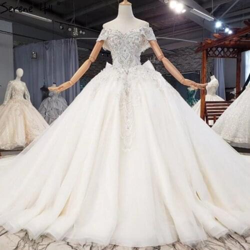 Dubai Ivory Off Shoulder Luxury Wedding Dresses 2021 Beading Diamond High-end Sexy Bridal Gowns HX0285 Custom Made