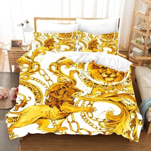 Baroque Art Gorgeous Golden Bedding Set Luxury Home Decor Bedlinen 3 Piece with Pillowcase Single Double Full Queen Size