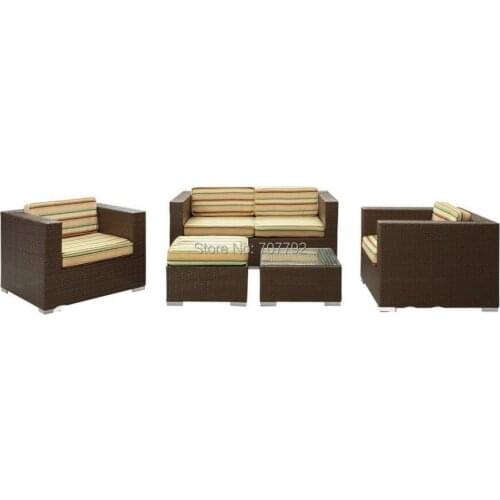 Malibu Outdoor Wicker Patio 5 Piece Sofa Set In Chocolate With Nice Cushion