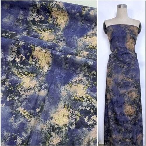Lace Perforated Heavy Silk Cheongsam Skirt Fabric Jacquard Wide Stretch Flower Luo Xiangyun Yarn Pear Shadow Blue