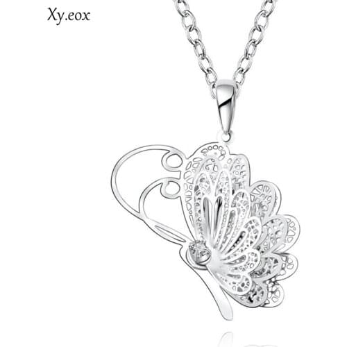 Fashion Silver Plated Hollow Butterfly Crystal Pendant Necklace Jewelry
