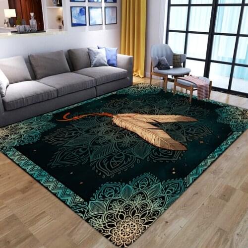 Soft flannel carpets Mandala classical ethnic style Feather printed floor mat Home living room Bedroom bedside non-slip area Rug