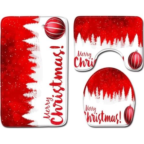 Zeegle 3pcs Bath Mat Set Merry Christmas Mat for Toilet Decor Anti Slip Bath Mat Floor Mat Washable Toilet Rug Lid Toilet Cover