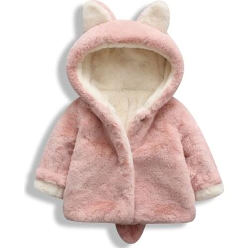 2020 new winter baby girl clothes rabbit ear coat plush coat warm snow coat 1-5 years old baby hooded jacket kid coat