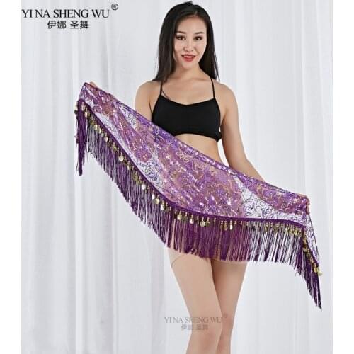 New Women Dance Wear Accessories Clothes Girls Belly Dance Hip Scarf Lace+Gold Coins Dancing Belt Gold and Silver 9 colors New