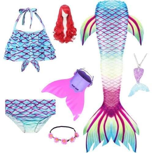 New Hot Girls Swimming Mermaid Tail Costume Kids Cosplay with Monofin/Fin Flower Halloween Christmas Costume Cosplay Mermaid Wig