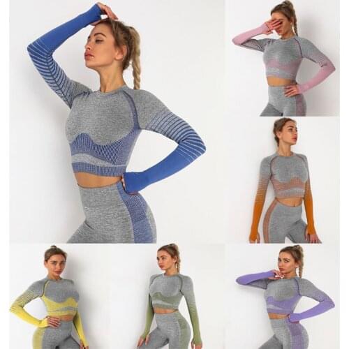 New Gradient Sports Tops Women Quick Drying Training Running Seamless Yoga Long Sleeve Workout Shirt Gym Clothing Sportswear