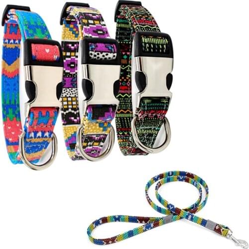 Bohemian Printing Pet Dog Collars and Leash Fashion Durable Dogs Collar Leashes High Quality Exquisite Boho Pets Supplies