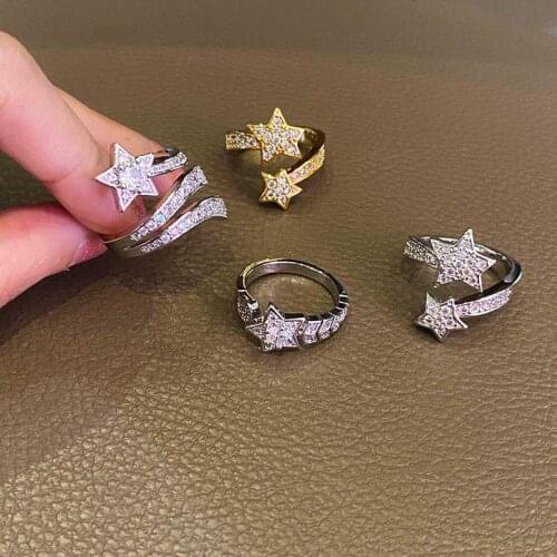 Star Opening Ring Zircon Micro Pave Five-Pointed Star Celebrity Inspired European and American Vintage Jewelry Ring Ring