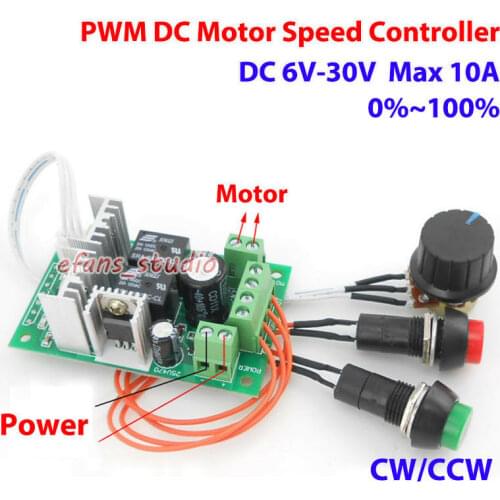 10A PWM DC Motor Speed Controller DC 6V-30V Regulator Reversible Switch Button