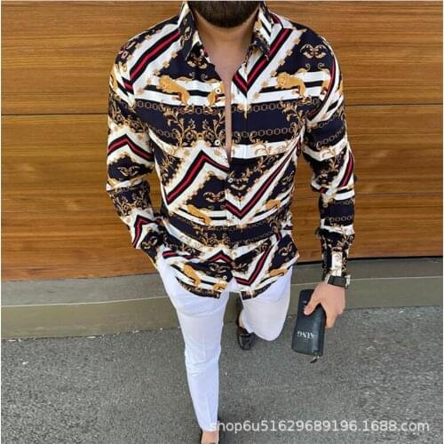 2021Luxury Royal Shirt Men Casual Slim Fit Long Sleeve Men Paisley Print Shirt Camisa Social Masculina Prom Party Shirt