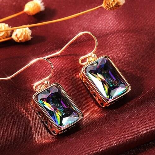 Huitan Elegant Rectangular Colored Cubic Zirconia Dangle Earrings Women Wedding Accessories Simple Design Earring Trendy Jewelry