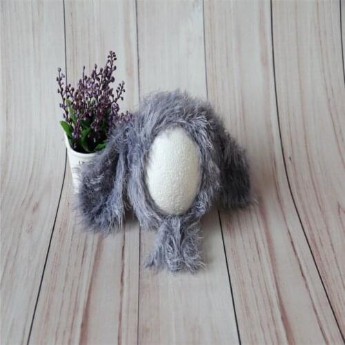 Gray Teddy Bunny Bonnet Newborn Fuzzy bunny Hat Photography Props Knitted Hat With Bunny Ears Baby Photo Props