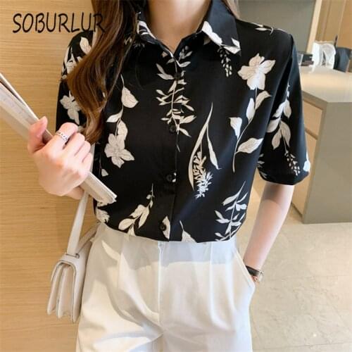 SOBURLUR 2021 Summer Basic Womens Blouses Harajuku Loose Casual Oversize Shirts Chic Crop Tops Female Clothes Tunics Blousas