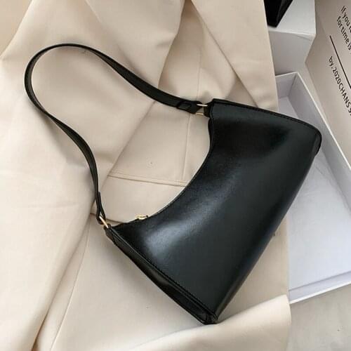 Simple Style Summer Baguette Shoulder Bags for Women PU Leather Solid Color Armpit Handbag Female Clutch Messenger Bag Purse