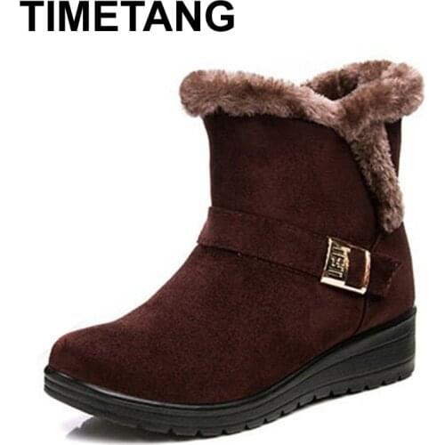 TIMETANG Women Boots 2019 Fashion Warm Snow Boots Ankle Winter Boots For Women Shoes Black Red Plus Size 41