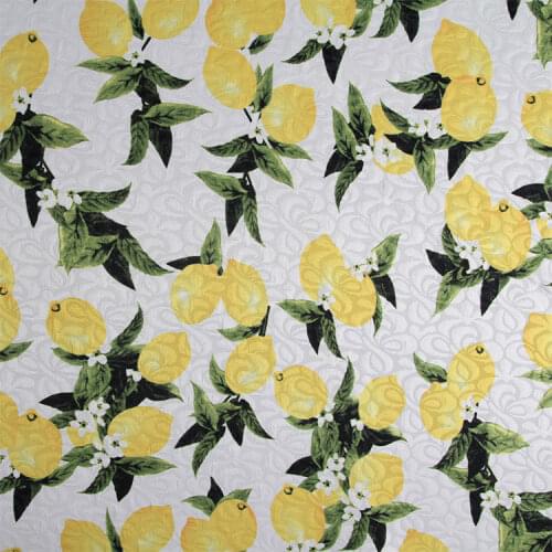 LEO&LIN Diy Craft Cloth Fabric Style Restoring White Satin Lemon Flower Printed Jacquard Tissus 50cm